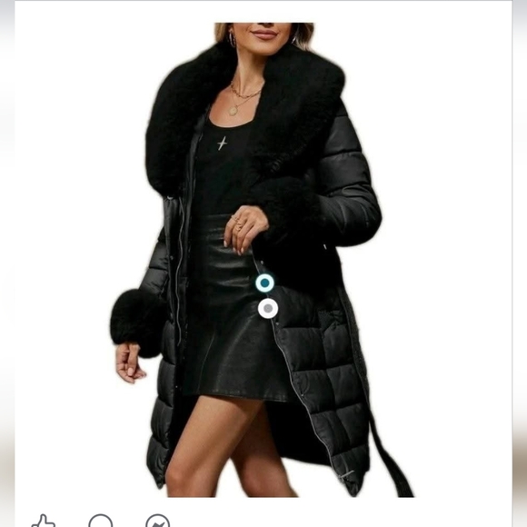 Women's Puffer black Jacket Plush Lining Coat with Removable Fur Collar Hooded - Picture 2 of 3